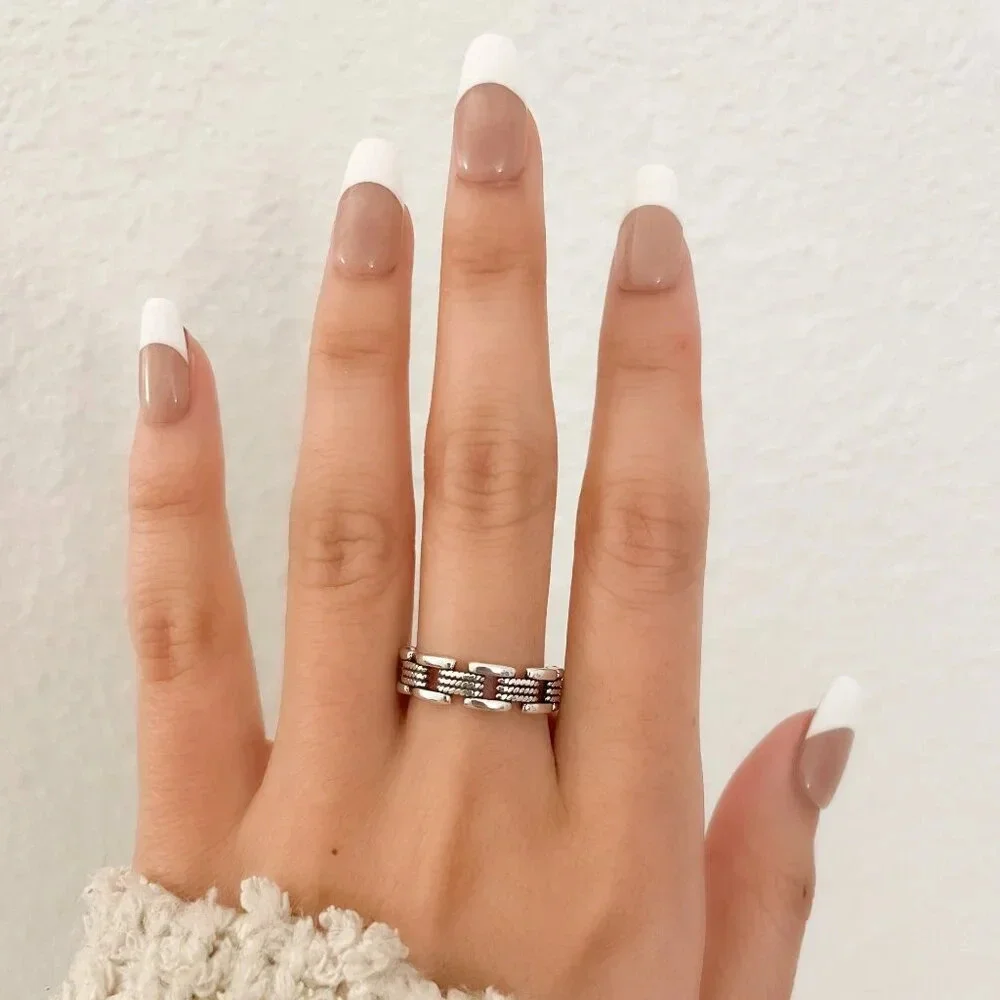 925 Sterling Silver Minimalist Ring Curb Chain Ring Chain Link Ring Dainty Ring
